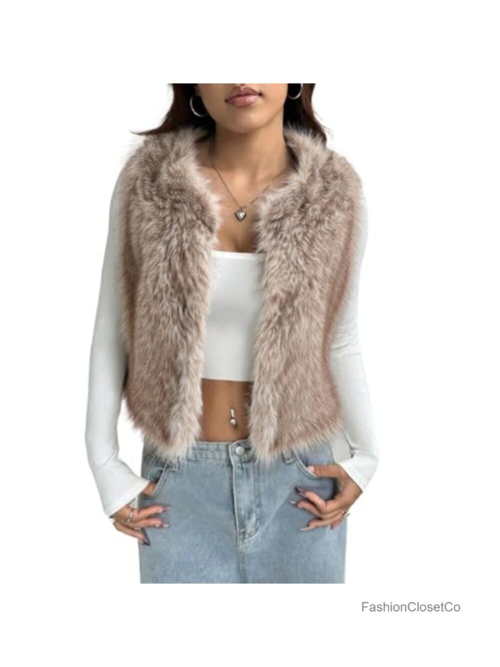 Women's Faux Fur Sleeveless Open Front Vest Coat